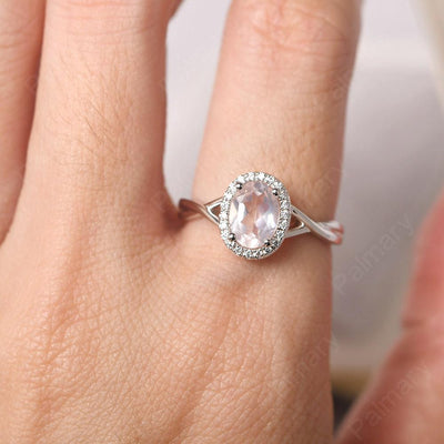 Oval Shaped Rose Quartz Halo Engagement Ring - Palmary