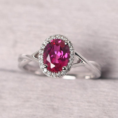 Oval Shaped Ruby Halo Engagement Ring - Palmary