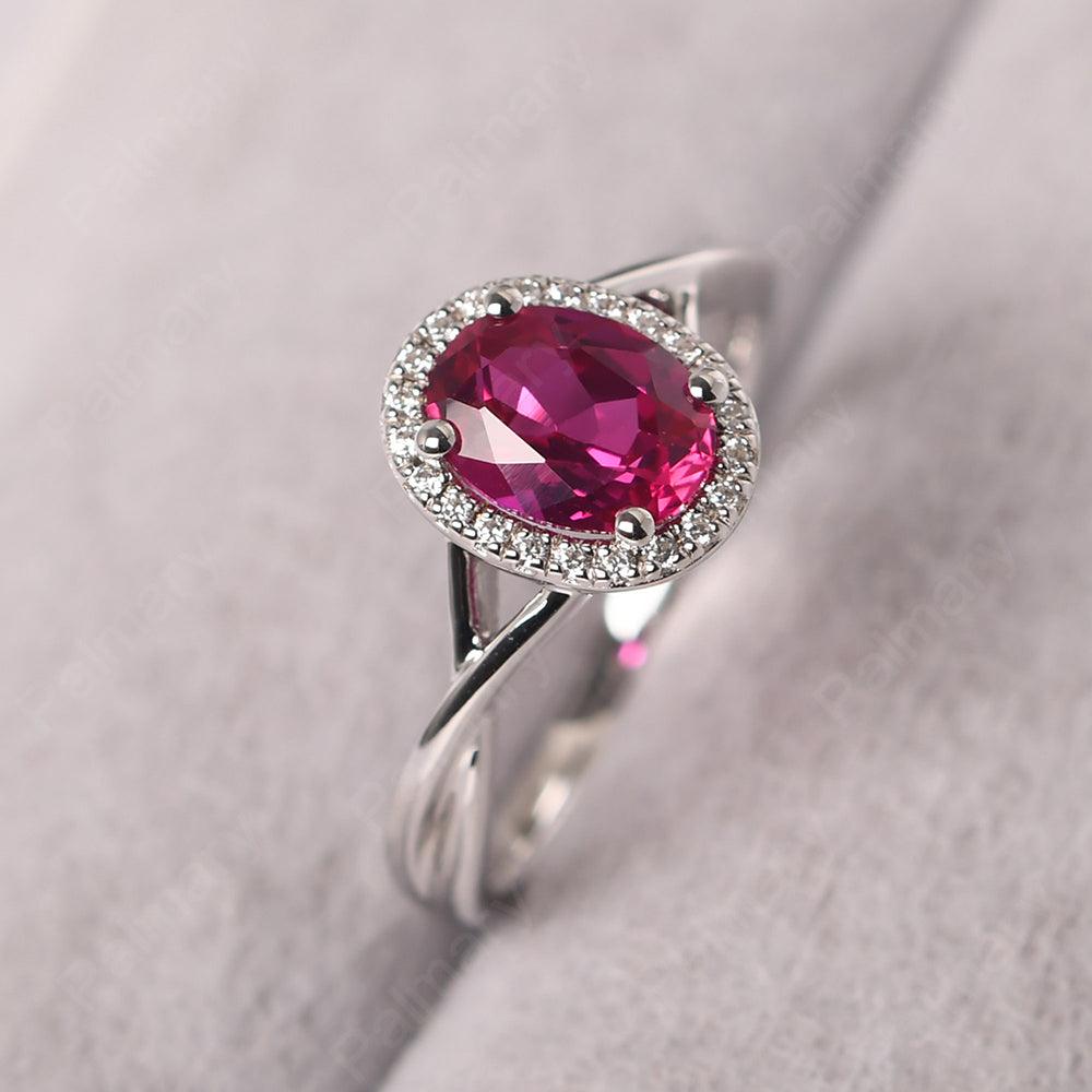 Oval Shaped Ruby Halo Engagement Ring - Palmary