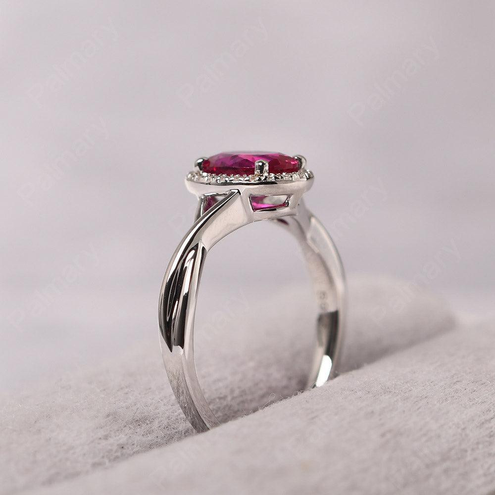 Oval Shaped Ruby Halo Engagement Ring - Palmary