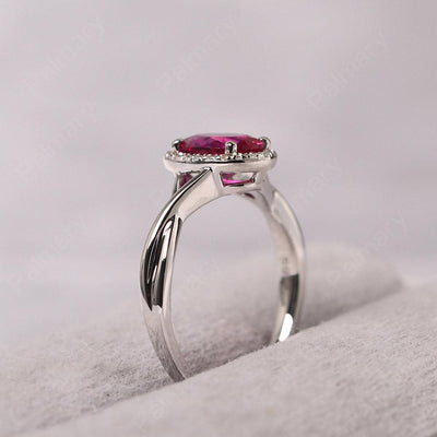 Oval Shaped Ruby Halo Engagement Ring - Palmary