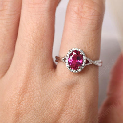 Oval Shaped Ruby Halo Engagement Ring - Palmary