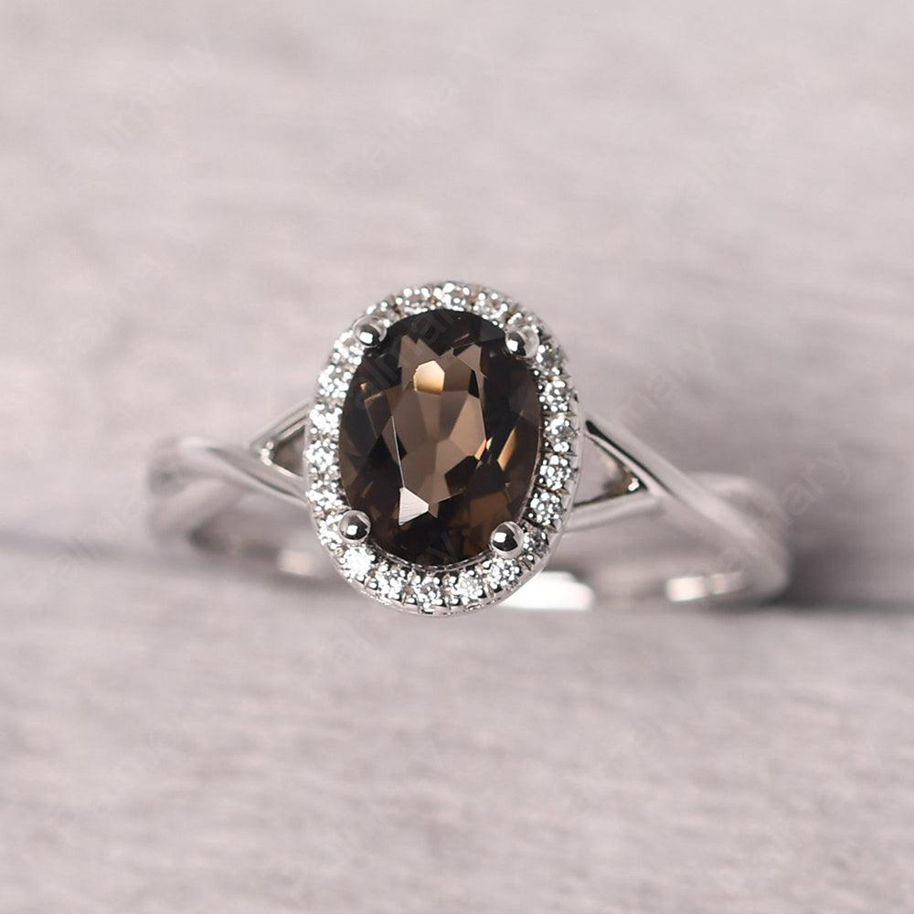 Oval Shaped Smoky Quartz  Halo Engagement Ring - Palmary