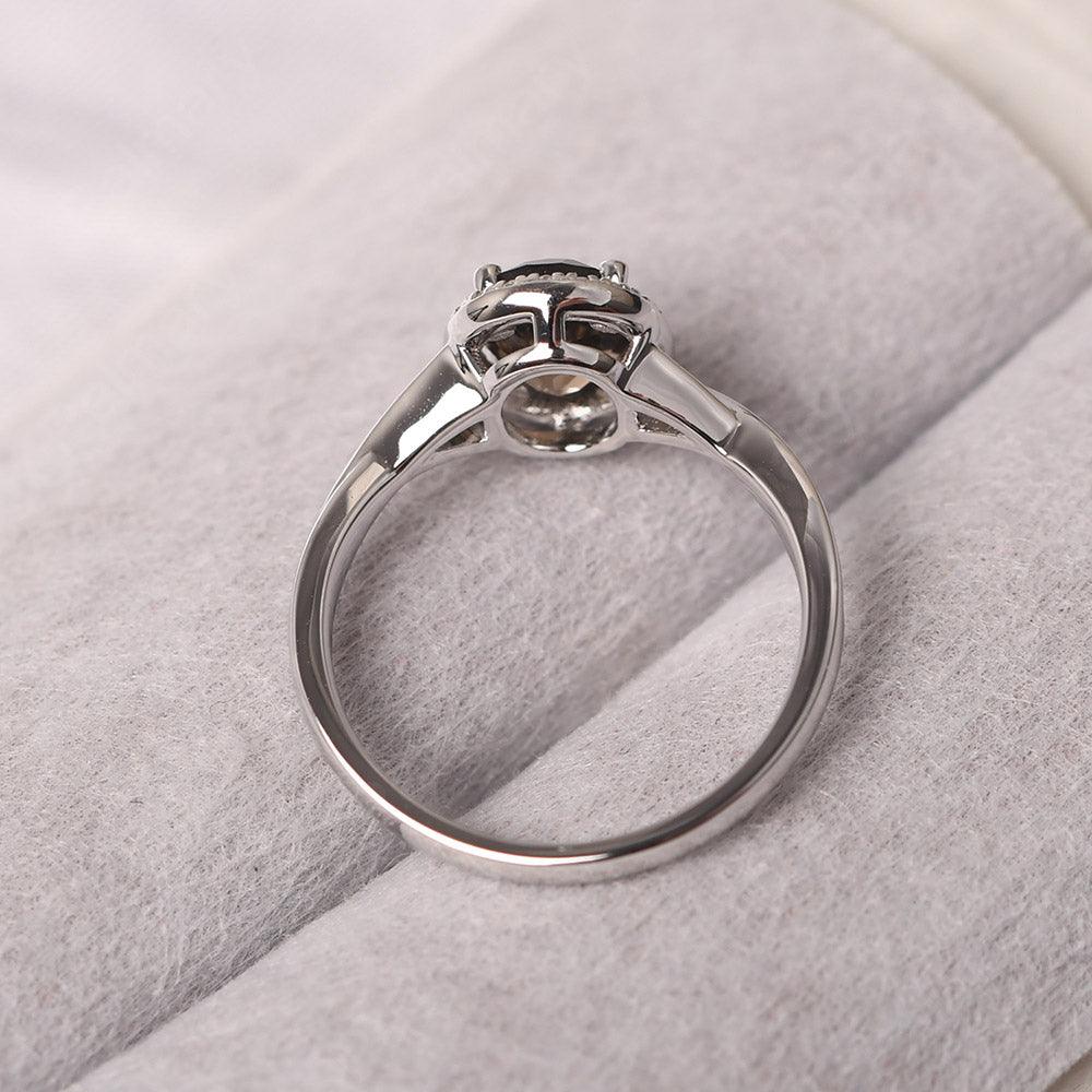 Oval Shaped Smoky Quartz  Halo Engagement Ring - Palmary