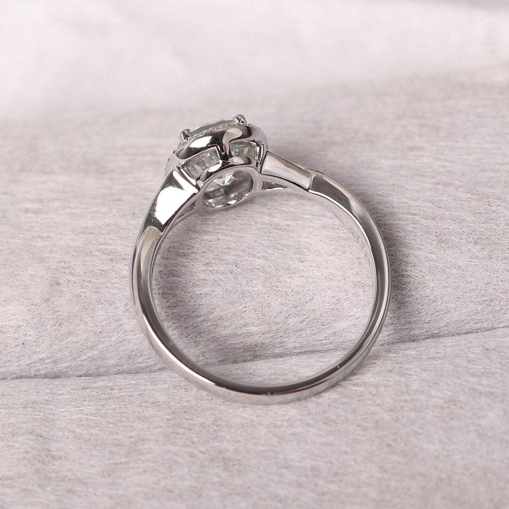 Oval Shaped White Topaz Halo Engagement Ring - Palmary