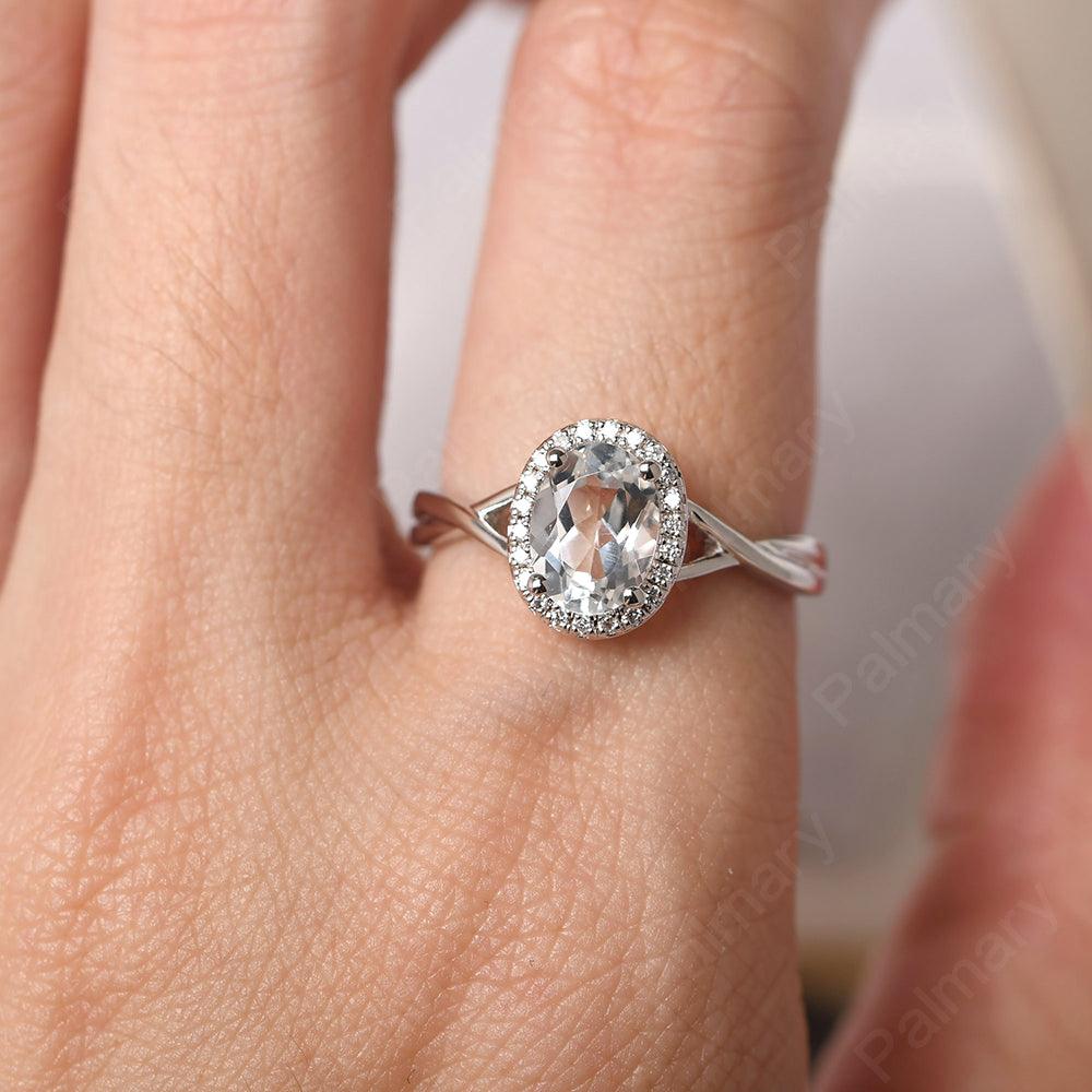 Oval Shaped White Topaz Halo Engagement Ring - Palmary