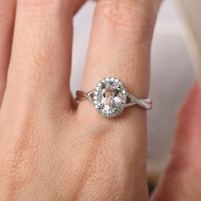 Oval Shaped White Topaz Halo Engagement Ring - Palmary