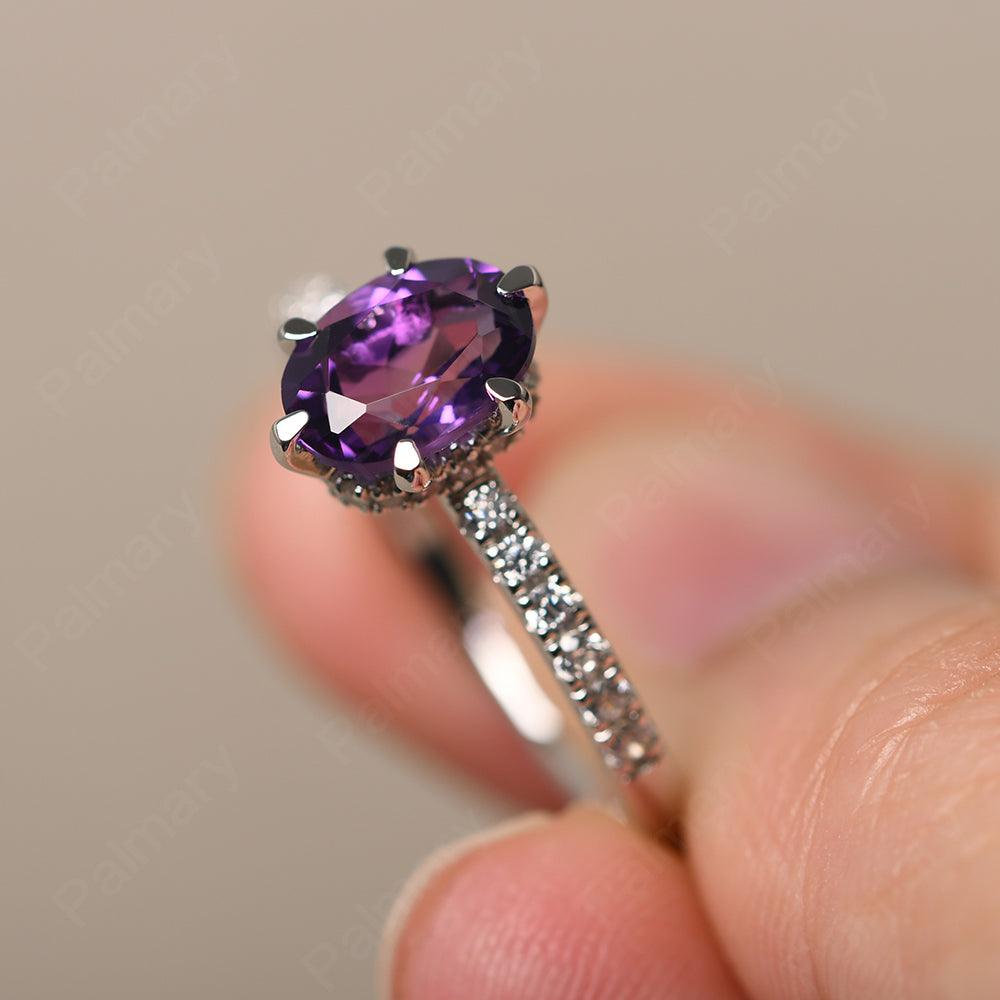 Six Prong Hidden Halo Amethyst Ring - Palmary