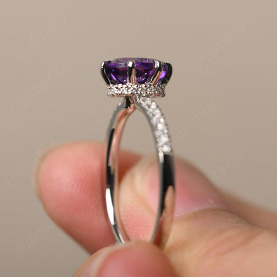 Six Prong Hidden Halo Amethyst Ring - Palmary