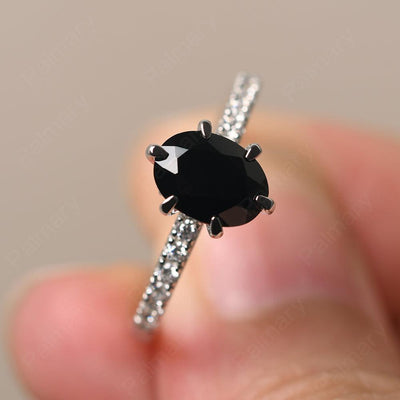 Six Prong Hidden Halo Black Spinel Ring - Palmary