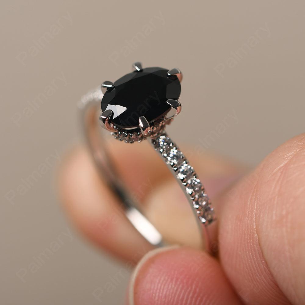 Six Prong Hidden Halo Black Spinel Ring - Palmary