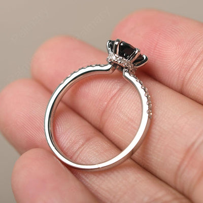 Six Prong Hidden Halo Black Spinel Ring - Palmary