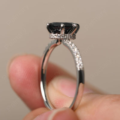 Six Prong Hidden Halo Black Spinel Ring - Palmary