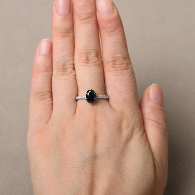 Six Prong Hidden Halo Black Spinel Ring - Palmary