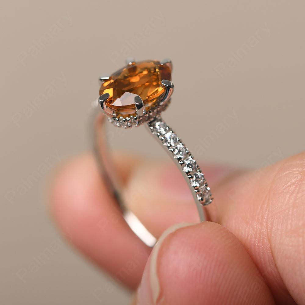 Six Prong Hidden Halo Citrine Ring - Palmary