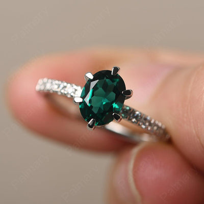 Six Prong Hidden Halo Emerald Ring - Palmary