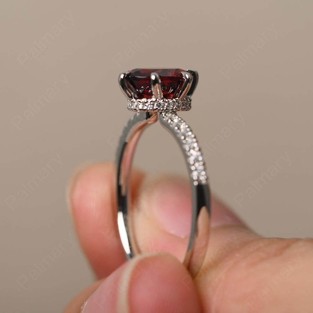 Six Prong Hidden Halo Garnet Ring - Palmary