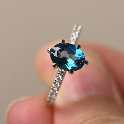 Six Prong Hidden Halo London Blue Topaz Ring - Palmary