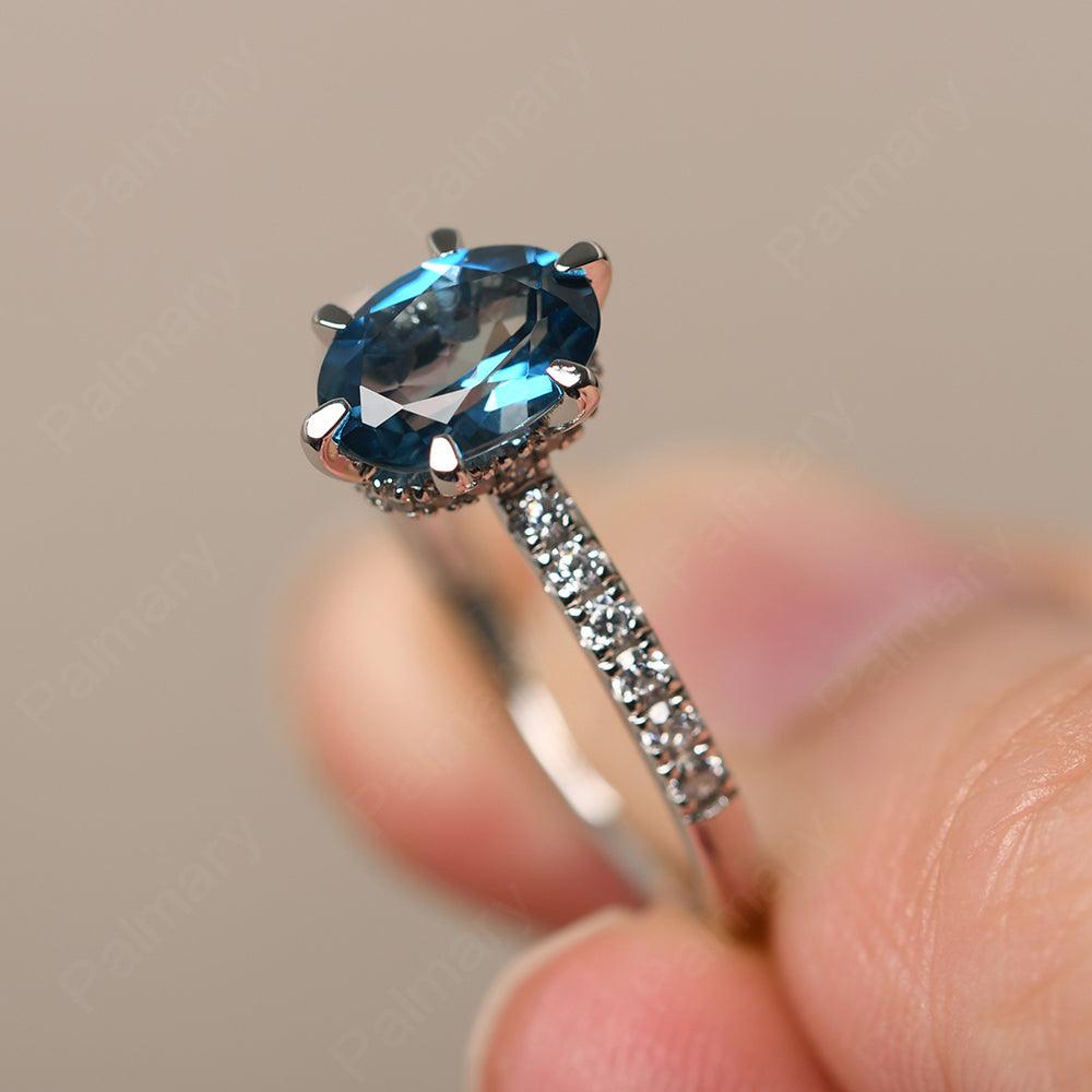 Six Prong Hidden Halo London Blue Topaz Ring - Palmary