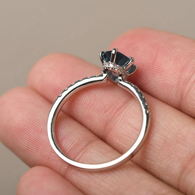 Six Prong Hidden Halo London Blue Topaz Ring - Palmary
