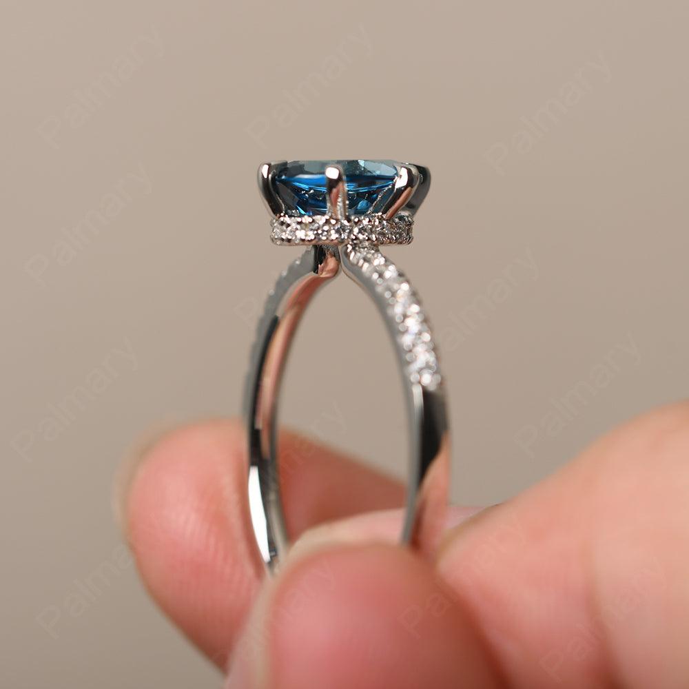 Six Prong Hidden Halo London Blue Topaz Ring - Palmary