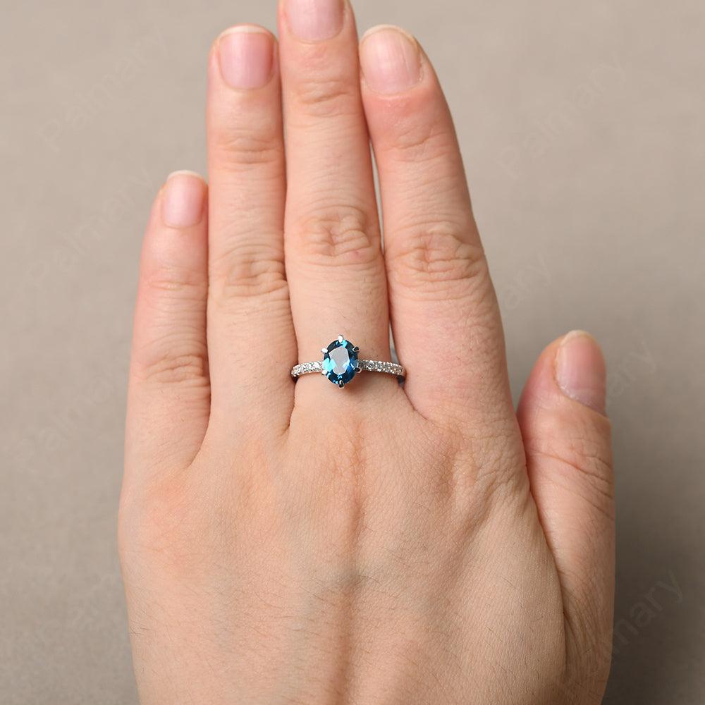 Six Prong Hidden Halo London Blue Topaz Ring - Palmary