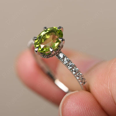 Six Prong Hidden Halo Peridot Ring - Palmary