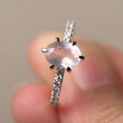 Six Prong Hidden Halo Rose Quartz Ring - Palmary
