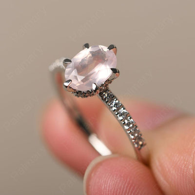 Six Prong Hidden Halo Rose Quartz Ring - Palmary