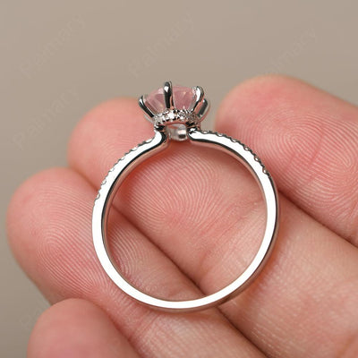 Six Prong Hidden Halo Rose Quartz Ring - Palmary