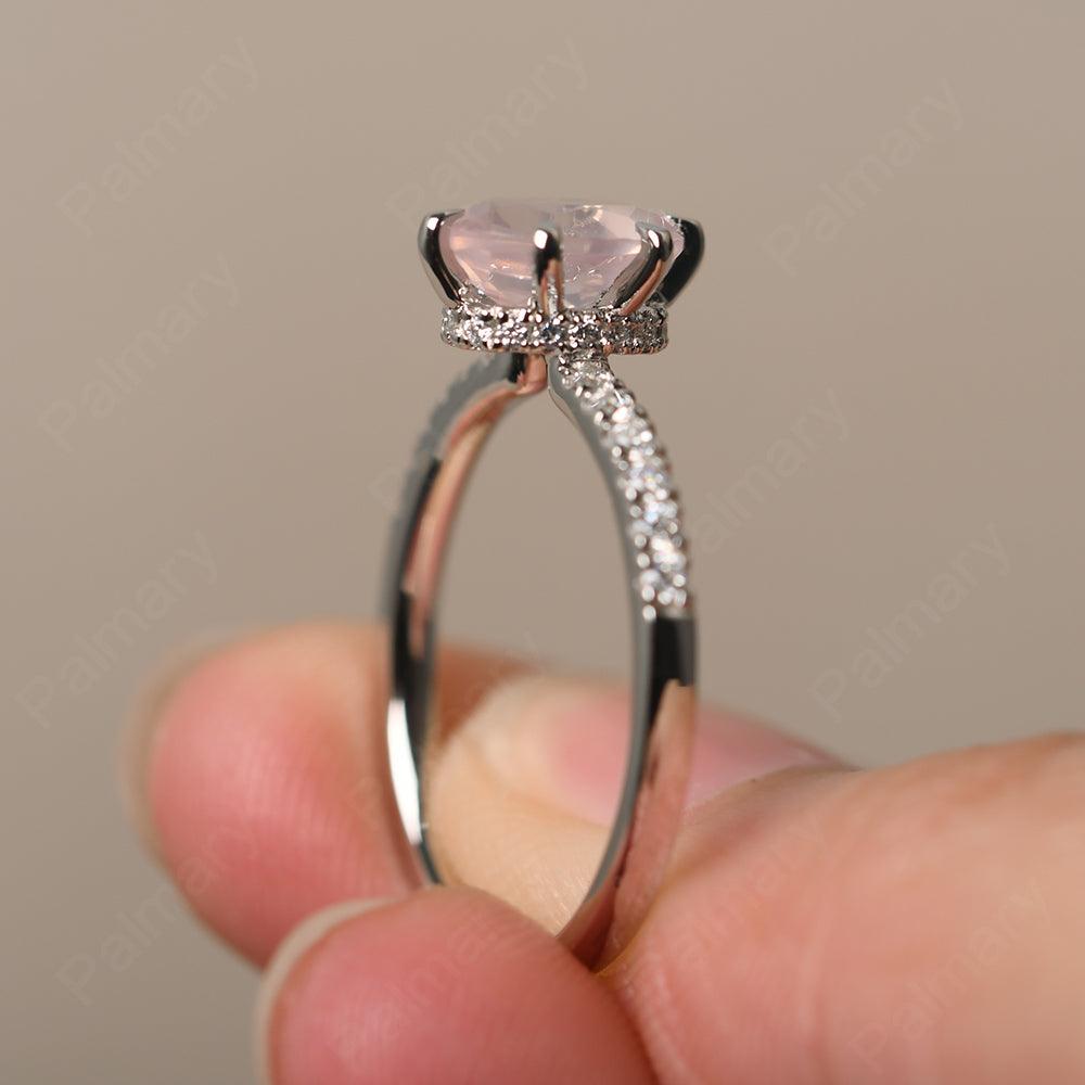 Six Prong Hidden Halo Rose Quartz Ring - Palmary