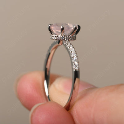 Six Prong Hidden Halo Rose Quartz Ring - Palmary