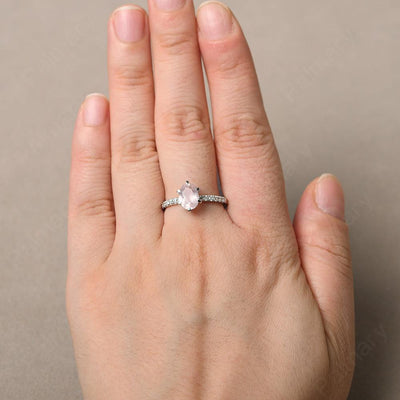Six Prong Hidden Halo Rose Quartz Ring - Palmary