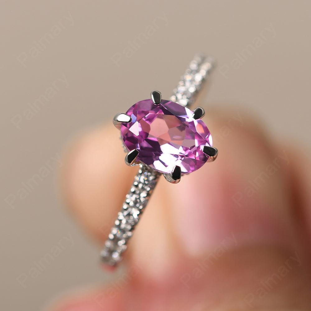 Six Prong Hidden Halo Pink Sapphire Ring - Palmary