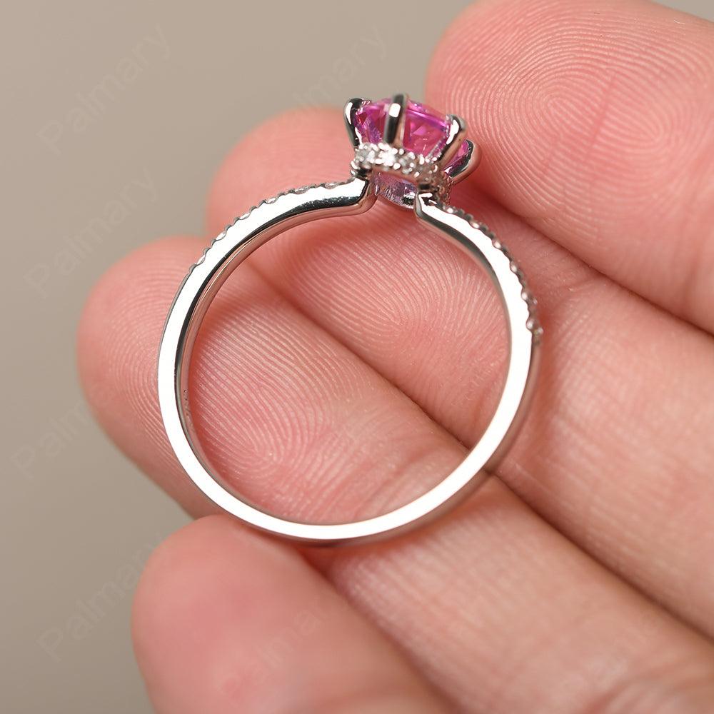 Six Prong Hidden Halo Pink Sapphire Ring - Palmary