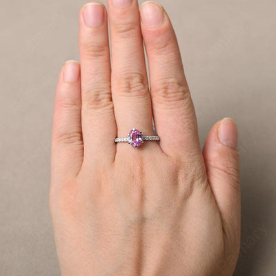 Six Prong Hidden Halo Pink Sapphire Ring - Palmary