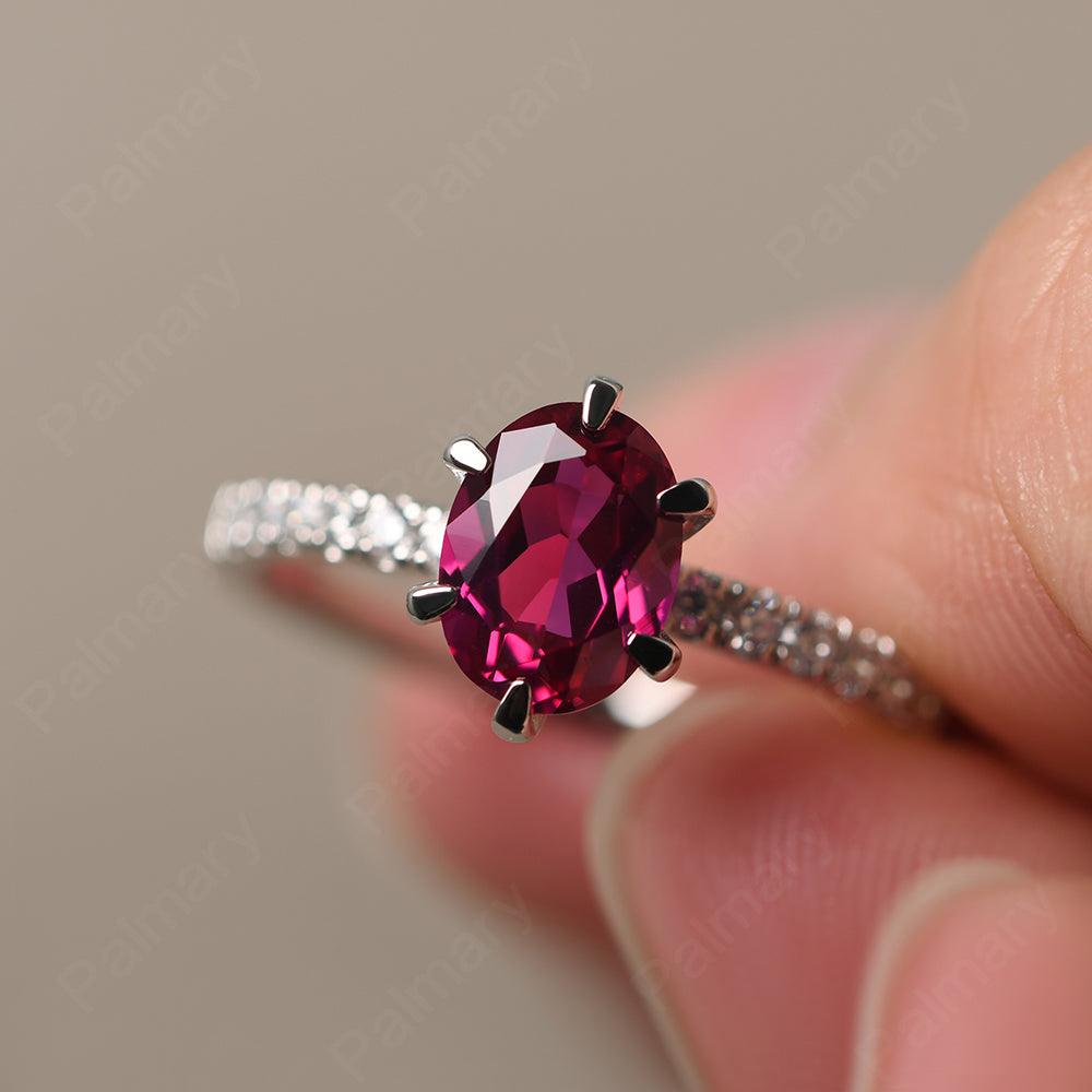 Six Prong Hidden Halo Ruby Ring - Palmary