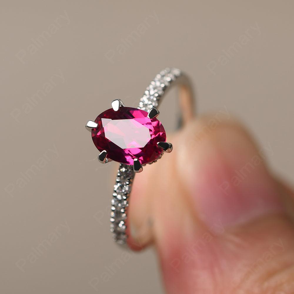 Six Prong Hidden Halo Ruby Ring - Palmary