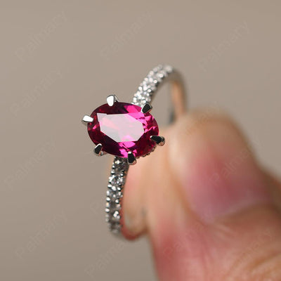 Six Prong Hidden Halo Ruby Ring - Palmary