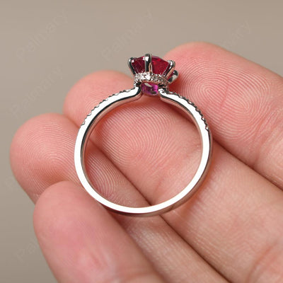 Six Prong Hidden Halo Ruby Ring - Palmary