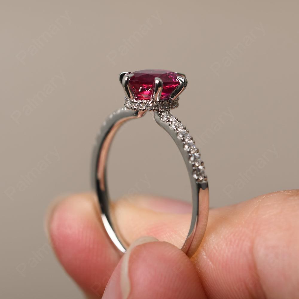Six Prong Hidden Halo Ruby Ring - Palmary