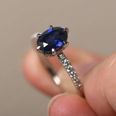 Six Prong Hidden Halo Sapphire Ring - Palmary