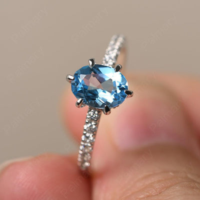 Six Prong Hidden Halo Swiss Blue Topaz Ring - Palmary