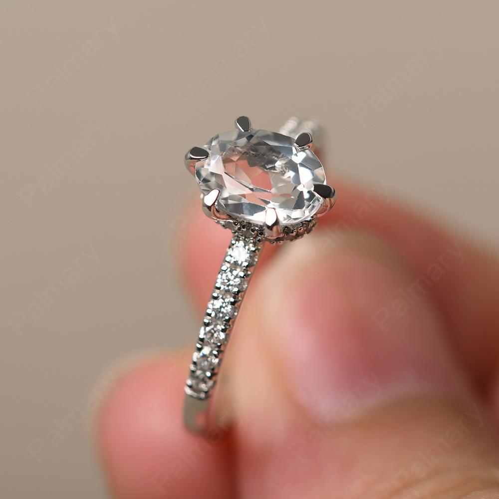 Six Prong Hidden Halo White Topaz Ring - Palmary