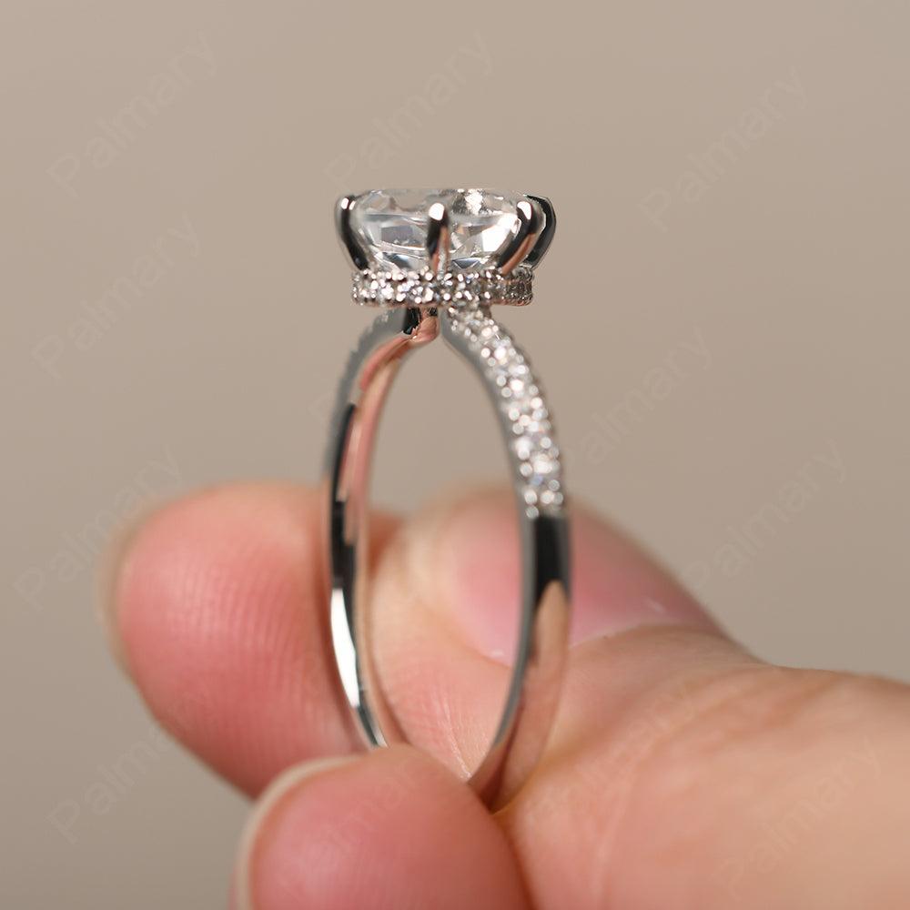 Six Prong Hidden Halo White Topaz Ring - Palmary