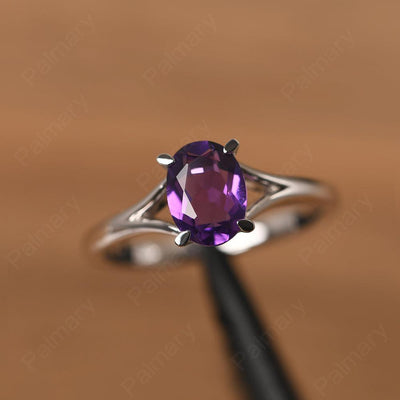 Split Shank Oval Amethyst Solitaire Ring - Palmary