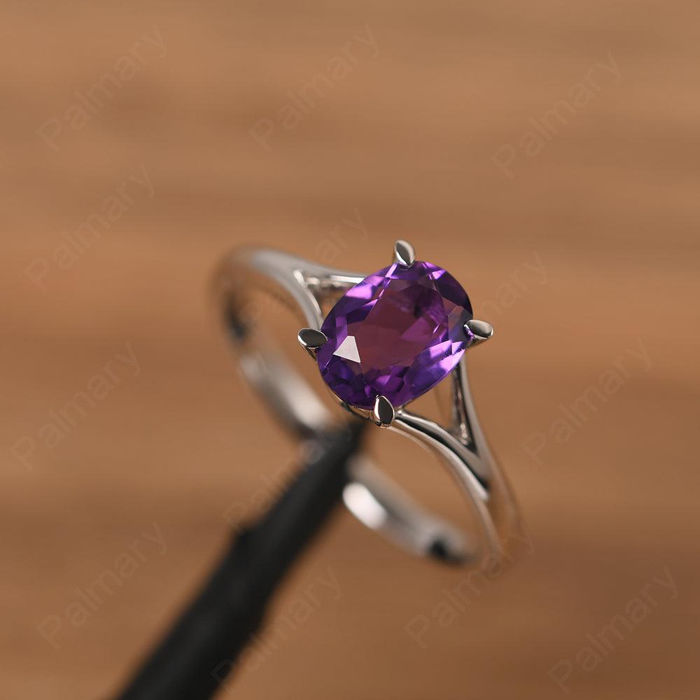 Split Shank Oval Amethyst Solitaire Ring - Palmary