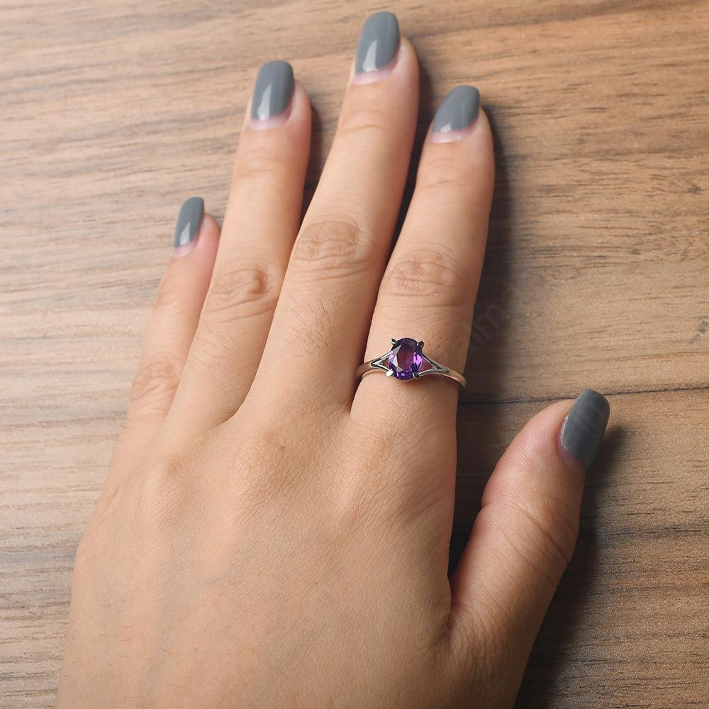 Split Shank Oval Amethyst Solitaire Ring - Palmary