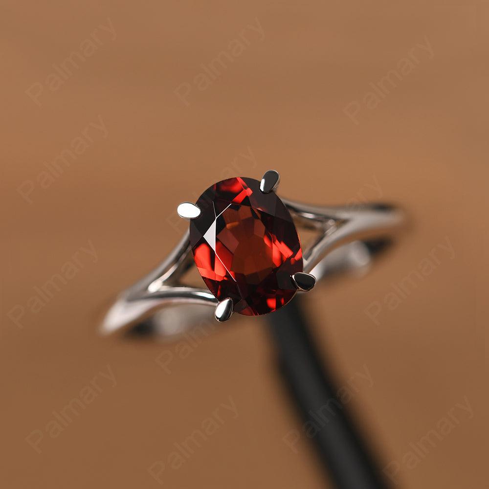 Split Shank Oval Garnet Solitaire Ring - Palmary
