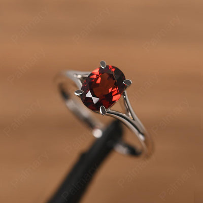 Split Shank Oval Garnet Solitaire Ring - Palmary